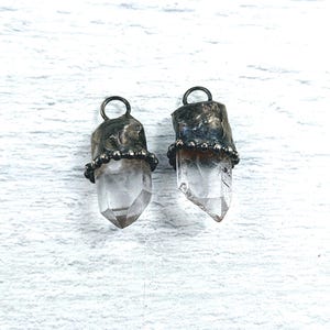 Small Hand Soldered Crystal Quartz Gemstone Point Charm, 1pc.  Ball Chain, Approx. 25-30x12mm