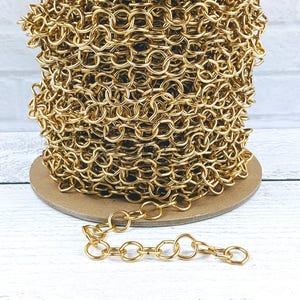 Large Antique Gold Hammered Round Cable Link Chain, 13mm
