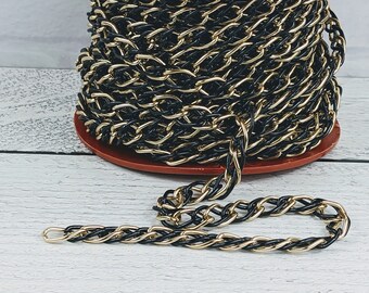 Large Black Enamel and Gold Plated Aluminum Curb Chain, 15x10mm, Lightweight