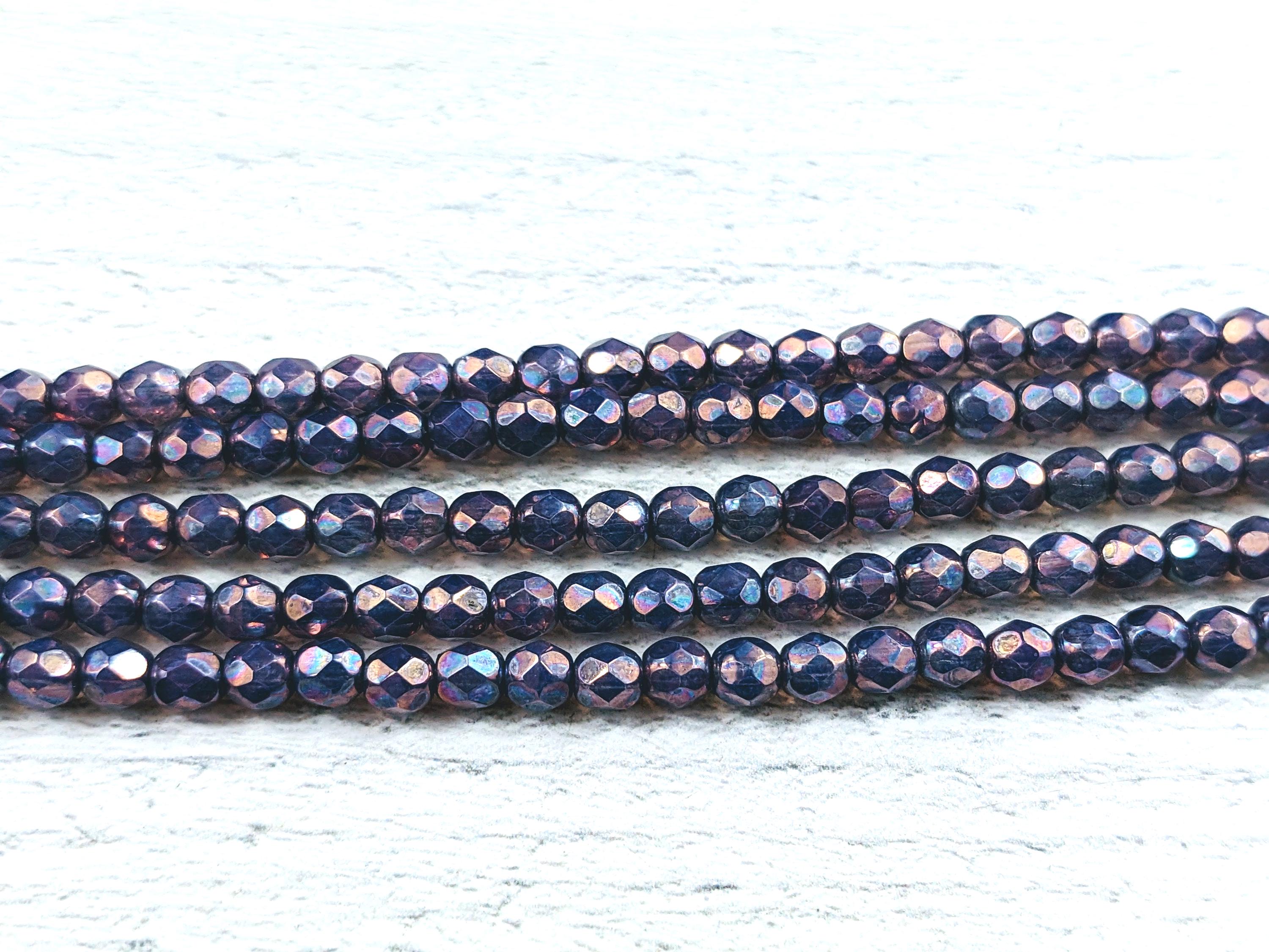 4mm Czech Glass Fire Polished Lavender Grey Iris Luster Faceted