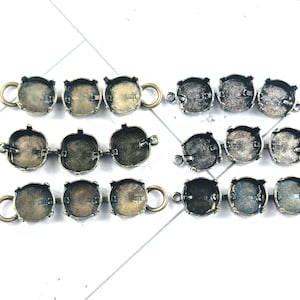6pcs. Antique Brass and Antique Silver Plated Triple Cup Chain Connectors, Links, 4 Prong, Bracelet Link, 12mm Round and Square Settings