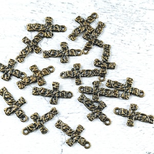 Small Antique Brass Ornate Cross Charms, Spiritual, Textured, Religious, 20pcs. 23x12mm