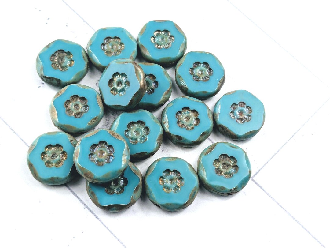 Cut Turquoise Disc 15pcs. Czech Glass Turquoise Travertine Cut Flower Disc Beads, 15mm - Etsy