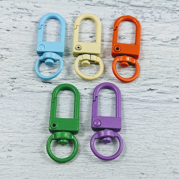 Alloy Enamel Carabiner Push Clasp, Swivel, 1pc. 33x13mm, 1pc. Blues, Pink, Yellow, Orange, Black, Green Purple, Grey