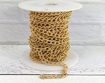 Matte Gold Textured Curb Chain, 5x8mm