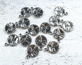 Antique Silver Plated Dragonfly Charms, 15pcs. 19x15mm
