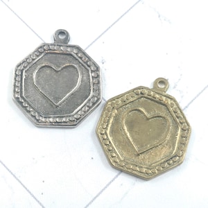 Rustic Sold Brass Heart Pendants, Brass or Antique Silver, 33x27mm Raised Design, Bali, Indonesian, 1pc.