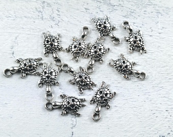 Dijes de tortuga bañados en plata antigua, 10 unidades, 24 x 12 mm, océano, vida marina