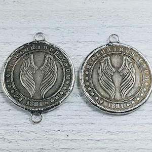 Hand Soldered Angel Wings Replica Coin Pendant or Connector, Link,  Eagle, 38mm, 1pc.
