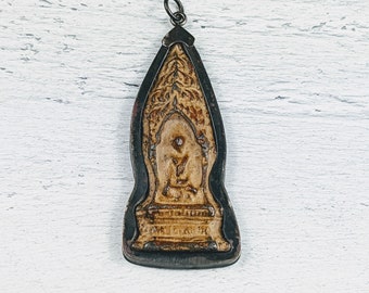 Large Thai Sitting Buddha Amulet, Sitting Buddha Pendant, Thailand, Namaste, Yoga, 76x26mm