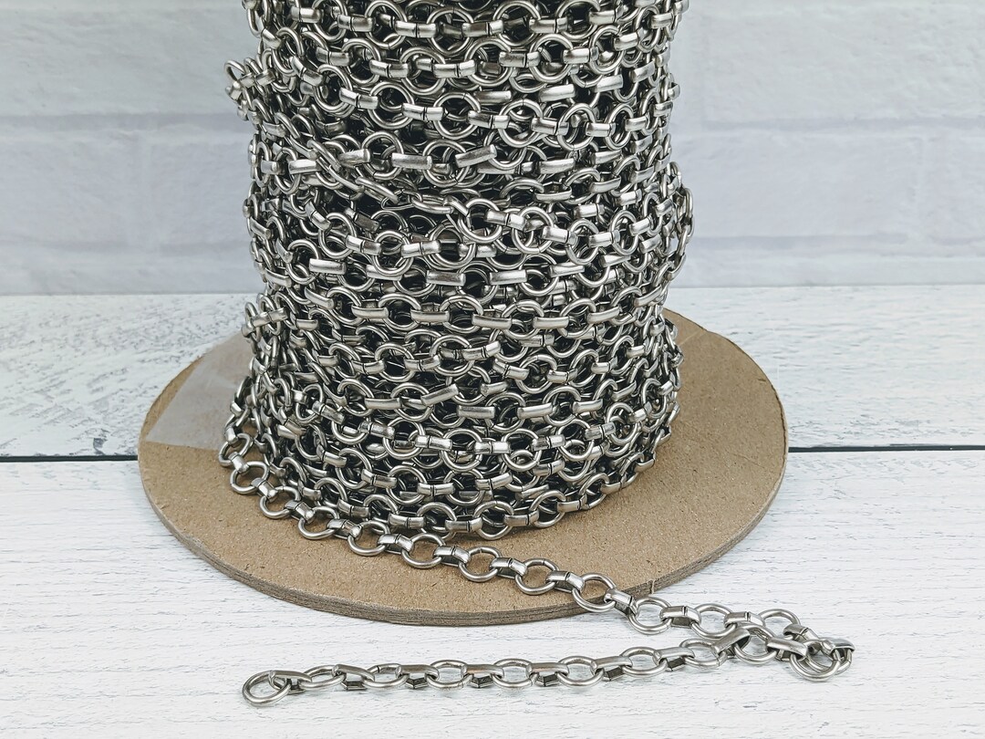 Smooth Round Chain 9mm Antique Silver Smooth Link and Connector Chain, Round, Heavy Gauge ...