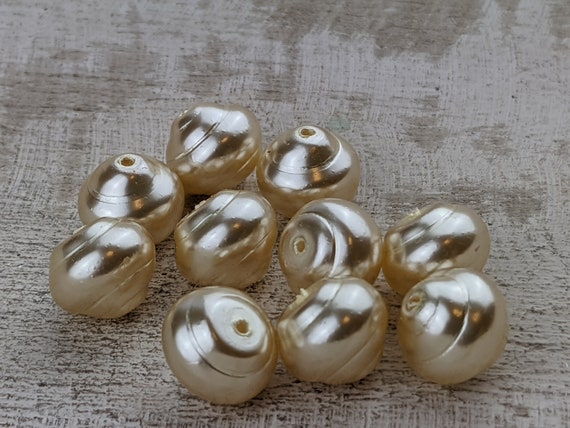 12mm Czech Glass Cream Baroque Pearl Beads, Snail,