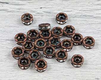 Antique Copper and Clear Crystal Rhinestone Rondelle Spacer Beads, 5mm, 20pcs.