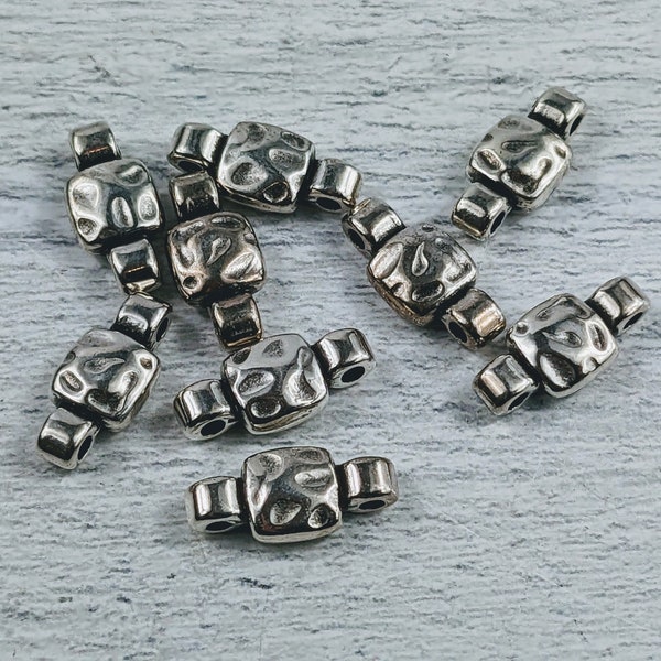 Limited Edition Antique Silver Hammered Two Hole Connectors, Links, 5pcs. 12x7mm