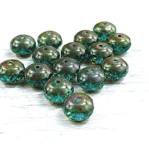 Czech Glass Faceted Rondelle Beads, Translucent Aqua Blue Picasso, 10x7mm