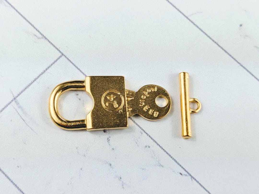 2 Sets Satin Matte Gold Lock and Key Toggle Clasps, 36x16mm, Open Back ...