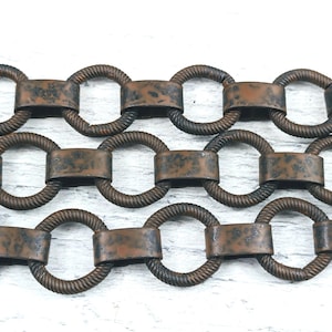 Rustikale braune überzogene große 16-mm-Glieder- und Verbinderkette, rund, schwere Qualität, antike Patina, rostbraun