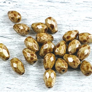 Czech Glass Picasso Luster Faceted Drop Beads, Teardrop, 11x7mm, 20pcs.