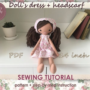 PDF pattern dress & headscarf for rag doll 14 inch  sewing pattern tutorial fabric doll clothes pattern pdf cloth doll digital