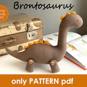 Dinosaur sewing pattern linen toy stuffed animal PDF pattern soft toy stuffed dinosaur linen toy soft toy dinosaur brontosaurus plush toy