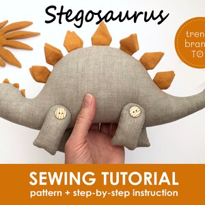 Stuffed animal PDF pattern dinosaur toy sewing tutorial pdf soft toy step by step instruction realistic animal linen toy stegosaurus plush