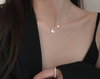 925 Silver Butterfly Necklace, Clavicle Chain, Butterfly Pendant, Nature Inspired Jewelry