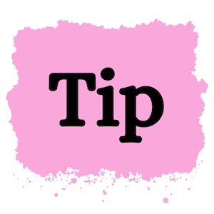 Könnte beinhalten: Rosafarbener Aquarellhintergrund mit dem Wort "Tip" in schwarzer Fettschrift.
