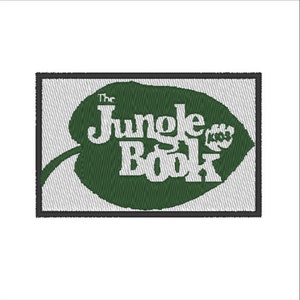 May include: A green embroidered patch with a white leaf shape and the text "The Jungle Book" in white letters.