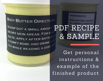 Printable Digital Recipe w/ Sample: Whipped Body Butter Body Lotion Organic Essential Oil Self Care Spa Party Whipped Shea Butter Skin C