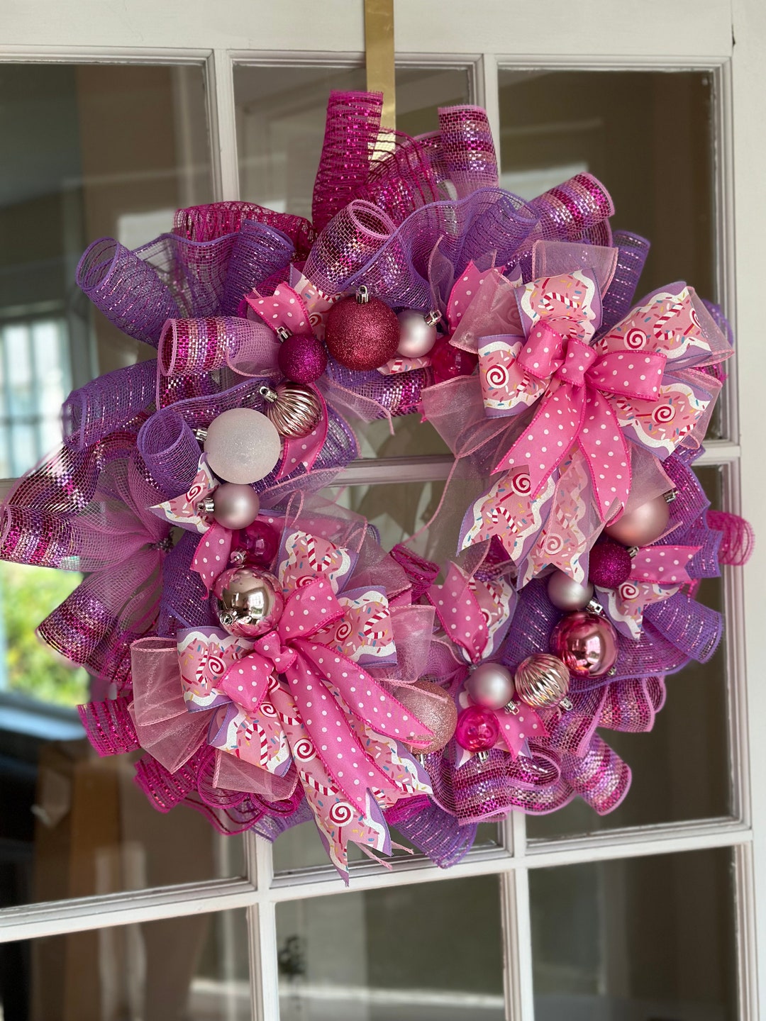 Pink Christmas Door Wreath Etsy