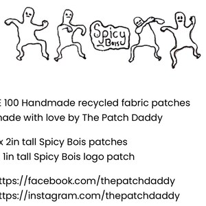 Spicy Bois Set of 5 Mini 1&quot; 2&quot; Handmade Embroidery Patch Patches (sew-on or iron-on) (made from recycled materials) (physical item)