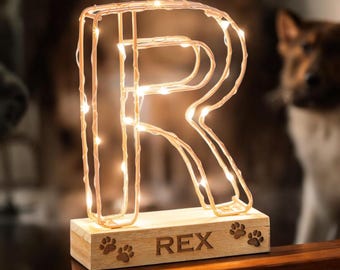 Personalised Pet Initial Light R | Paw Print Keepsake, Memory Lamp