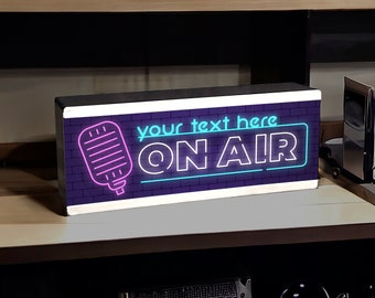 Personalised Light Up On Air Sign w/Mic - Custom Illuminated Music Film Entertainment Room Light - DJ Light Retro Wall Home Studio Light Box