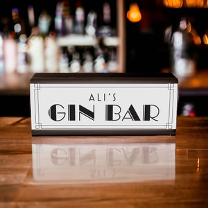 Personalised Room Light Gin Bar - Illuminated LED Home Gin Bar Sign - Portable Custom Gin Lover Party Light Box - Custom Home Cocktail Bar