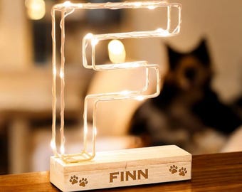 Personalized Pet Initial Light | Paw Print Keepsake, Custom Name Plaque