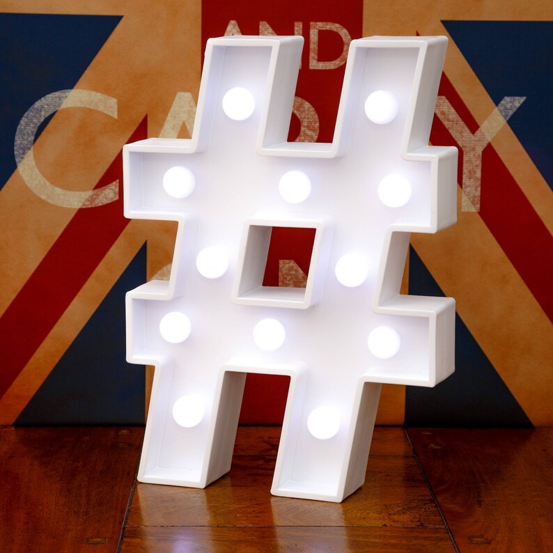 Light Up Hashtag Sign 30cm 12 high Illuminated Etsy