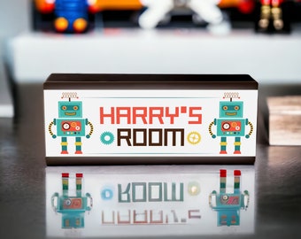 Personalised Room Light Robot - LED Boys Night Light Gaming Play Room Bedroom - Retro Custom Kids Room Nursery Night Light Box