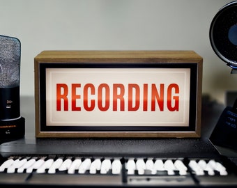 Light Box Recording Sign | Illuminated LED Room Signage | Retro Sound Studio Design | DJ Social Media Influencer Podcaster Artist Lighting
