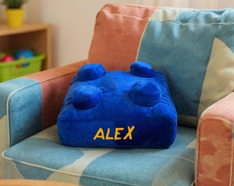 Personalised Building Brick Pillow | Retro Kids Room Decor