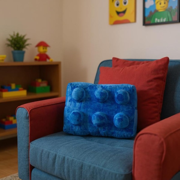 Blue Building Brick Cushion, Kids Room Decor