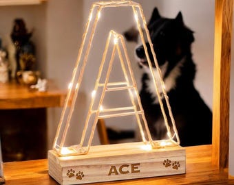Personalised Pet Initial Light | Paw Print Keepsake, Custom Name Plaque