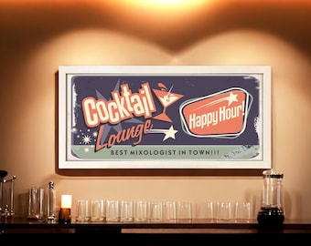 Cocktail Lounge Framed Print | Vintage Style Bar Sign