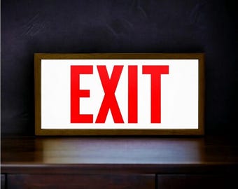 Wooden Light Up Exit Sign - Table And Wall Lightbox - Illuminated Business Restaurant Party Directional Indicator