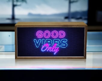 Light Box Home Good Vibes Only | Illuminated Neon Effect LED Room Sign | Positive Affirmation Message | Flash Dance Retro Pink Lighting