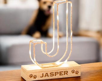 Personalised Pet Initial Light J | Custom Engraved Paw Print Keepsake