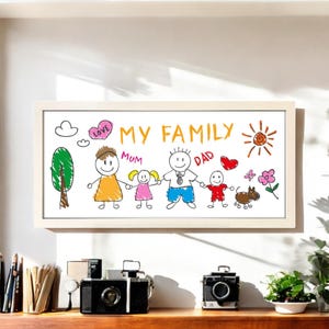 Personalised Wall Art Framed Print  Upload Kids Drawing | Customised Photo Family Gift | Artwork Bespoke Picture Frame Sign | Family Memory