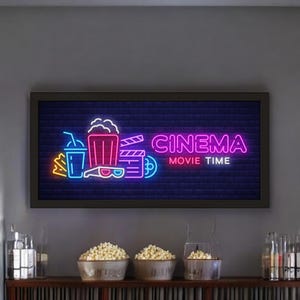 Wall Art Framed Print Home Cinema Movie Time |Print Room Sign | Retro Theatre Lounge Film Room Decor | Movie Night Sign Now Showing Fan