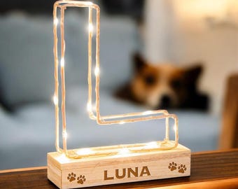 Personalized Pet Paw Print Initial Light | Custom Pet Memorial