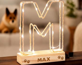 Personalized Pet Initial Light | Engraved Paw Print Name Plaque