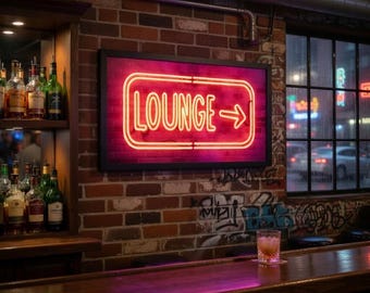 Lounge Urban Framed Wall Art | Bar Cocktail Man Cave Neon Effect Retro Decor